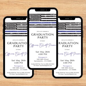 Police Graduation Digital Invitation, Blue Police Invite, Police Academy Editable Template Evite, Thin Blue Line Flag, Officer Grad, Canva