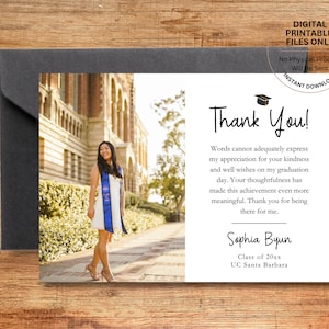 Graduierung Danke Fotokarte druckbare Vorlage | Moderne Graduierung Danke Printable | Canva Vorlage Karte | Abschluss-Karte