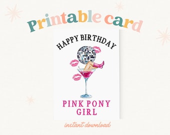 PRINTABLE “Happy Birthday Pink Pony Girl” Chappell Roan Inspired with Pink Cocktail and Disco Ball