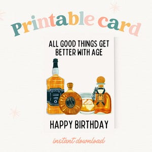 "Druckbare ""All Things Get Better With Age"" Whisky Bourbon Likör Themenkarte."
