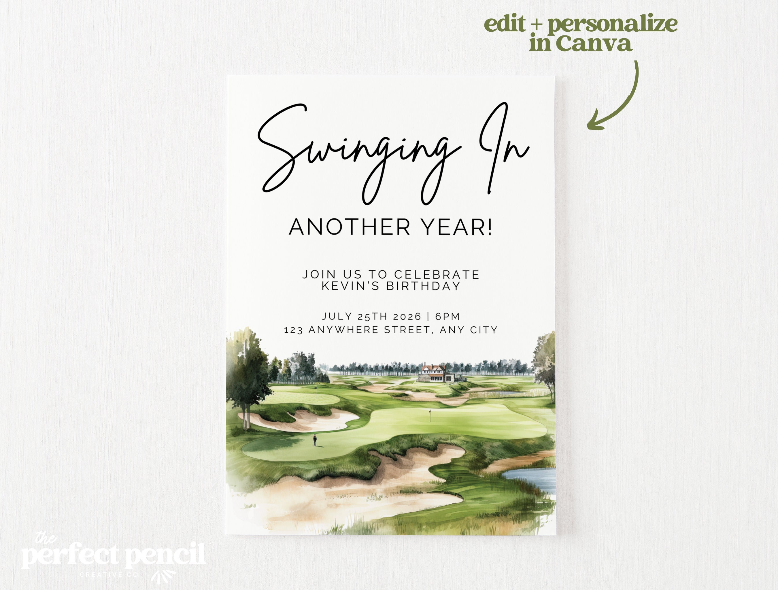 Swinging In Another Year Birthday Golf Invitation Canva Template | Adult Birthday Canva Template | Customizable Instant Download