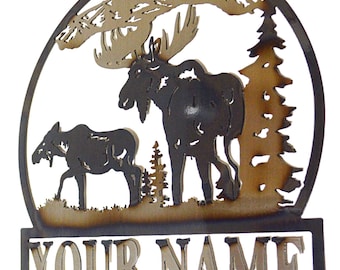 Custom Moose Metal Name Sign – Personalized Rustic Cabin & Lodge Décor – Handcrafted Wildlife Steel Wall Art