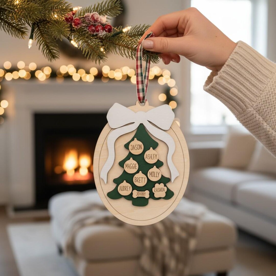 Personalized Family Christmas Ornament: Custom Wood Tree With Names - Etsy