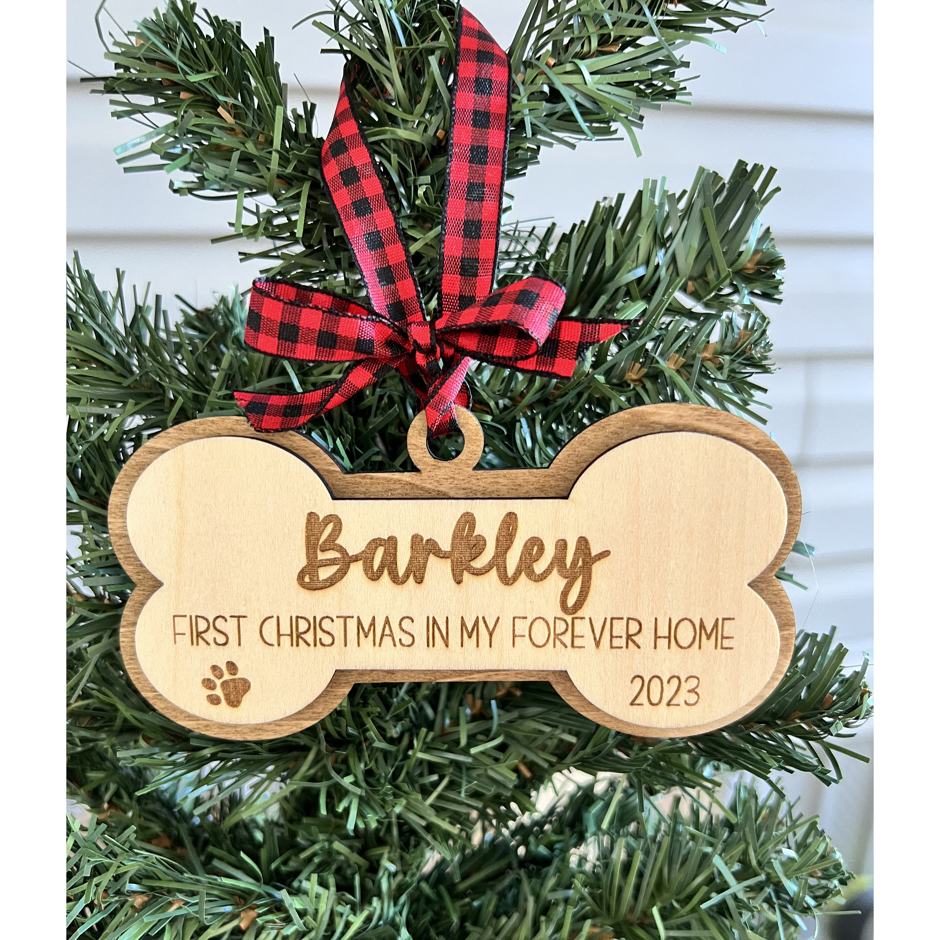 Personalized Pet Dog Ornament, First Christmas in My Forever Home, Rescue Puppy Gift, Furever Home 2024 Ornament, Several Ribbon Options
