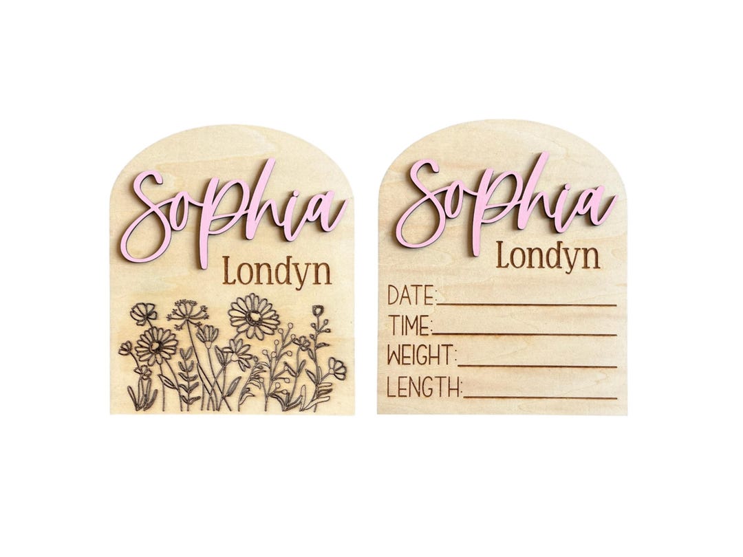 Personalized Floral Arch Baby Announcement Sign, Wooden Name Birth Stat ...