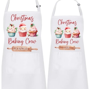 Personalized Christmas Baking Crew, Mommy & Me Kitchen Aprons, Matching Family, Adult and Kid Apron Set, 2 Pockets, Holiday Christmas gift