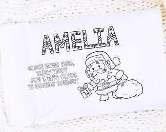 Personalized Christmas Holiday Coloring Pillowcase for Kids, Santa Poem Coloring Pillowcase, stocking stuffer, kids party craft idea