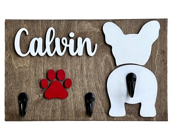Personalized Dog Leash Holder, Custom Dog Butt Silhouette leash Hooks with Dogs Name, 1-3 Names, Many Color Variations, Dog sign
