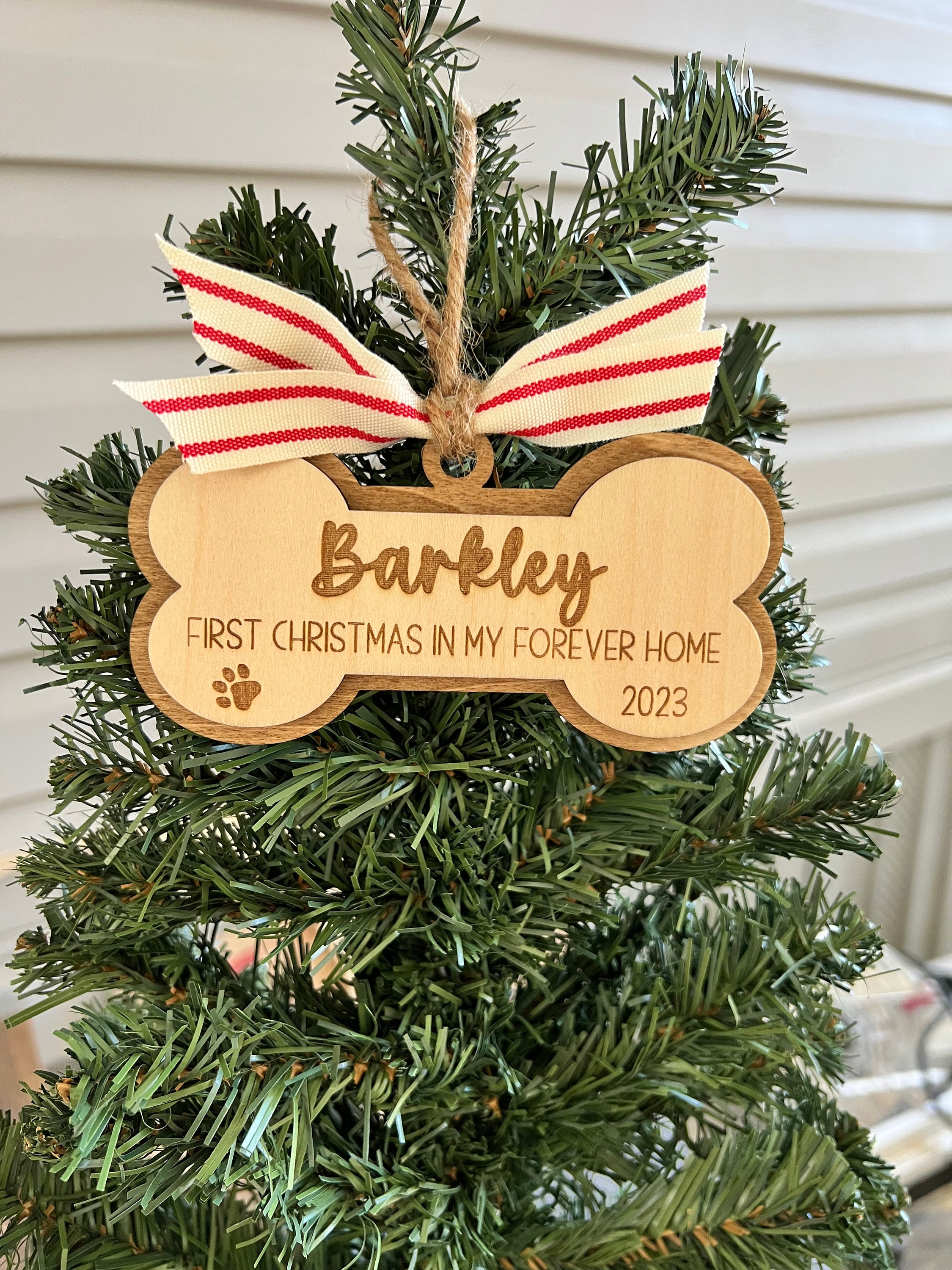 Personalized Pet Dog Ornament, First Christmas in My Forever Home, Rescue Puppy Gift, Furever Home 2024 Ornament, Several Ribbon Options