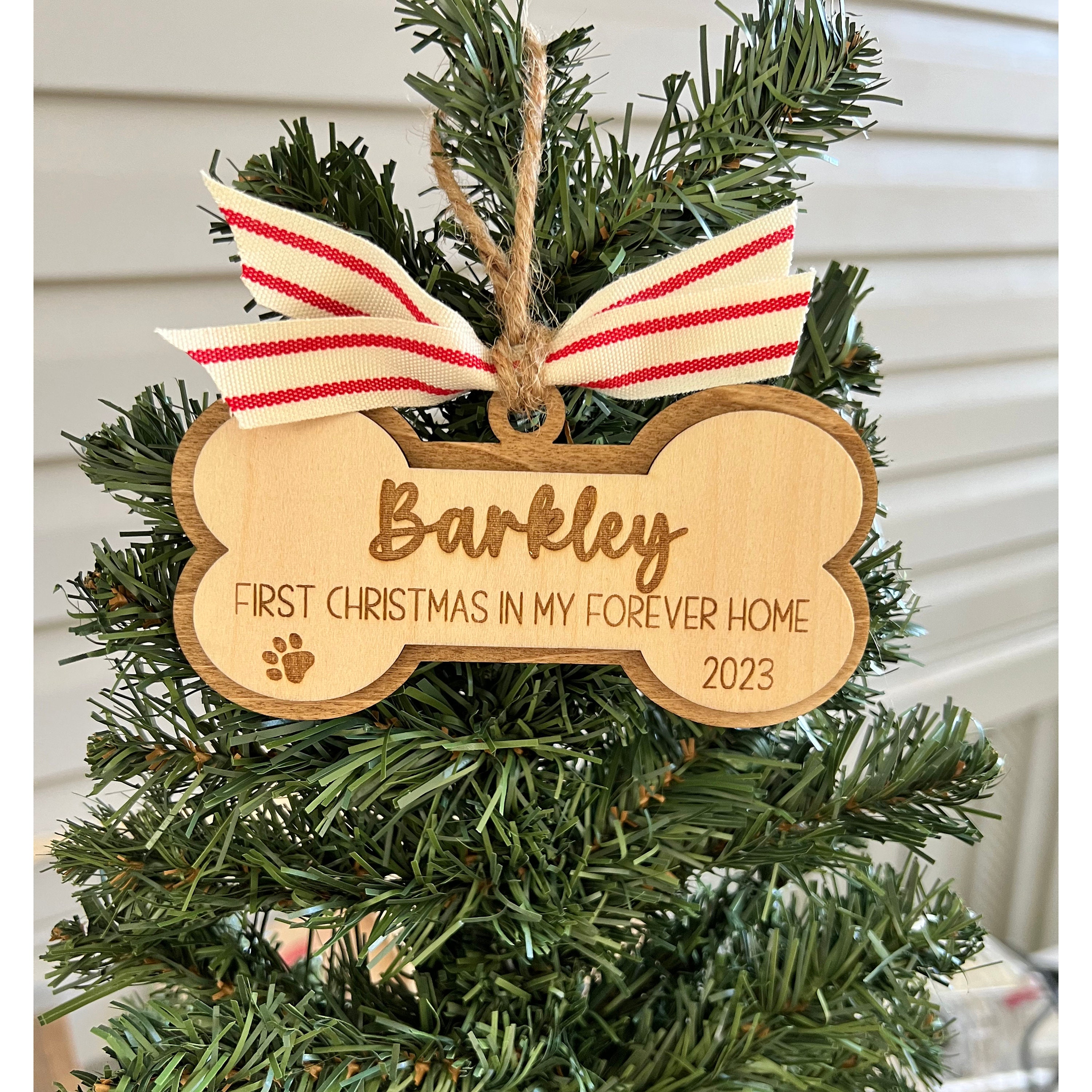 Personalized Pet Dog Ornament, First Christmas in My Forever Home, Rescue Puppy Gift, Furever Home 2024 Ornament, Several Ribbon Options