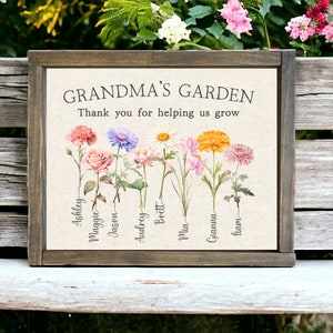 Personalized Birth Flower Grandma&#39;s Garden Print, Family name Long Distance  Grandparent Mother&#39;s Day gift multiple sizes
