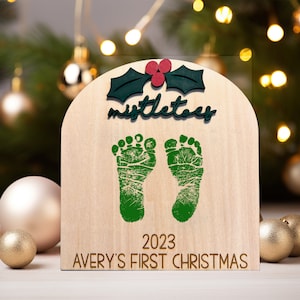 Mistletoes Baby&#39;s First Christmas DIY Footprints sign, Baby Keepsake, Sentimental Gift for baby, Footprint sign gift for grandparents
