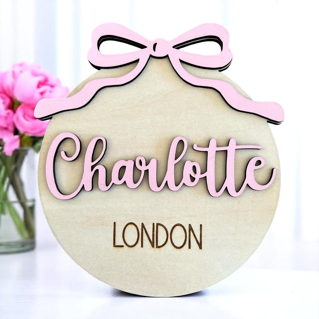 Personalized Bow 3D Baby Girl Name Announcement Sign - Custom Newborn ...