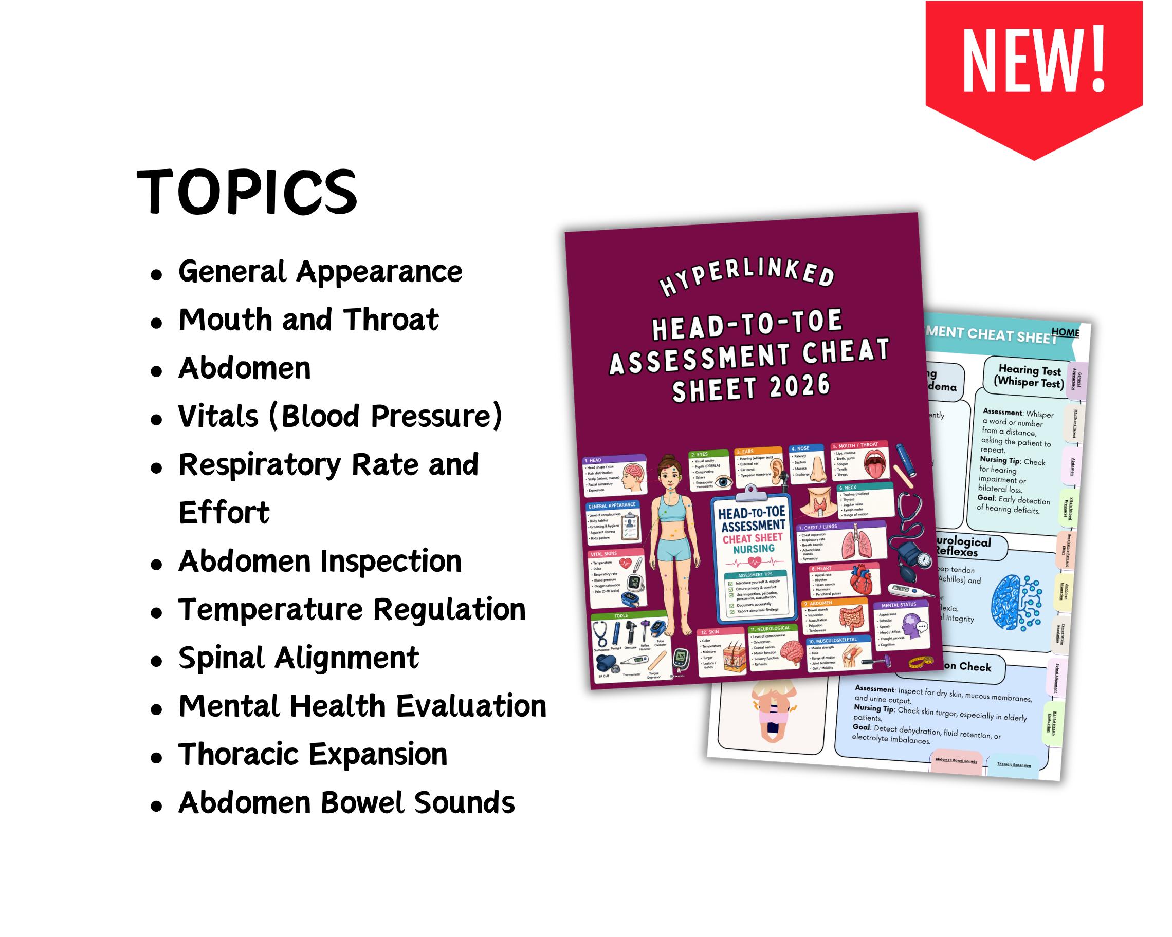 150+ Head to Toe Assessment Cheat Sheet 2026, Nursing Study Guide ...