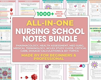 MEGA BUNDLE: Hinweise für die Pflegeschule, Anleitung für Pflegeschüler, Grundlagen, Med Surg, Pharmakologie, Mutter Baby und Pädiatrie