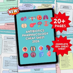 Antibiotics Pharmacology Cheat Sheet, Nursing Study Guide, 2026 New (Digital Download)