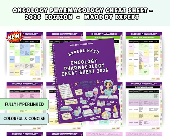 400+ Cancer (Oncology) Cheat Sheet 2026, Nursing Study Guide, Hyperlinked(DIGITAL DOWNLOADS)