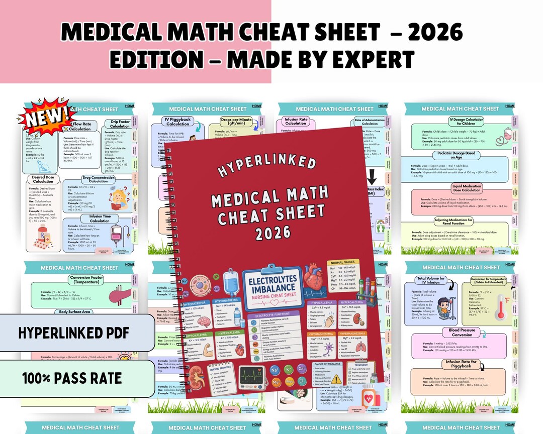 Basic Medical Math Guide 100+ Medication Math Cheat Sheet, Nursing Dosage Calculation Guide, 10 ...