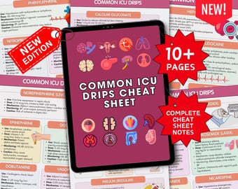 Hoja de referencia sobre goteos intravenosos comunes en la UCI, más de 50 goteos intravenosos importantes, notas de cuidados críticos, guía de estudio de la UCI, nueva edición atractiva y colorida