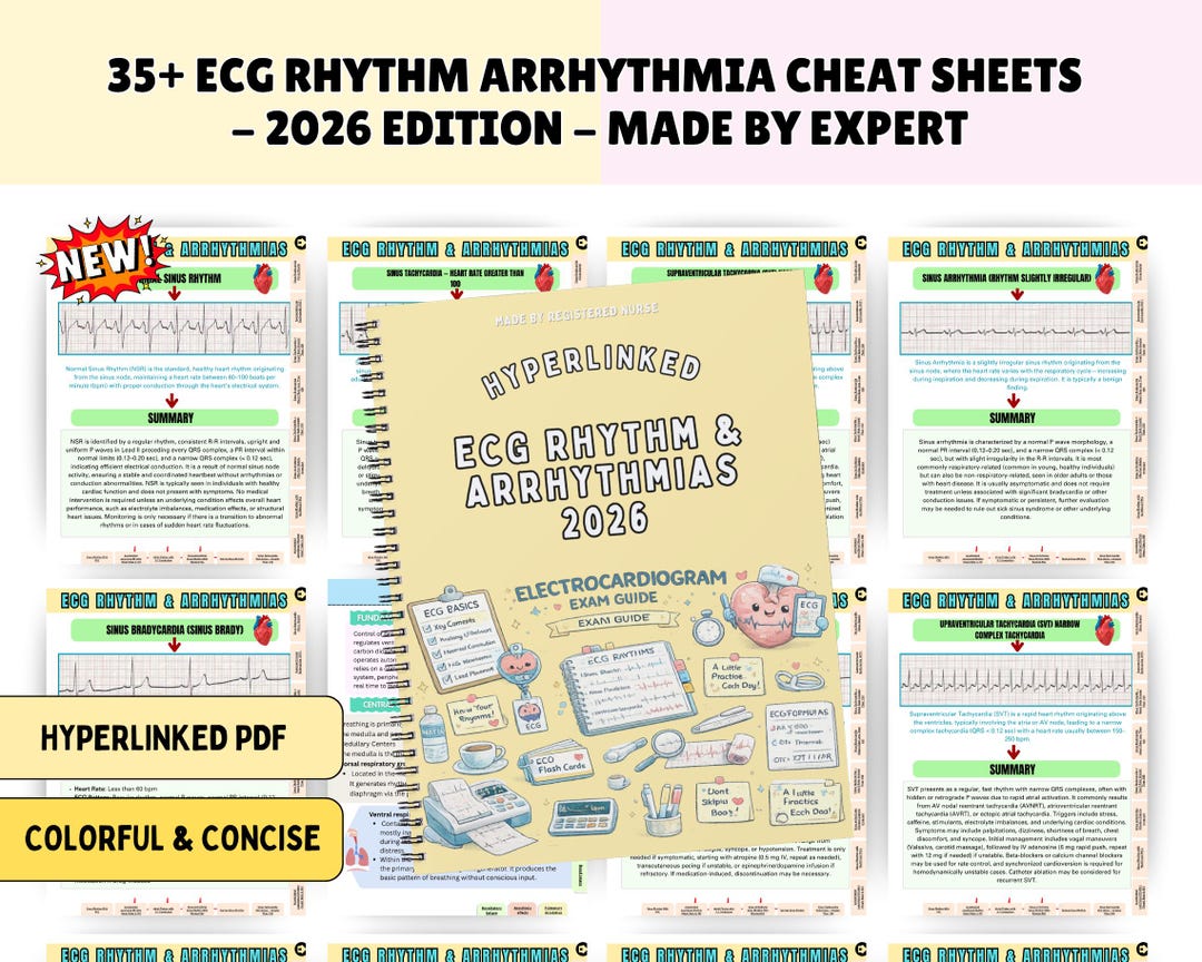 ECG Rhythm Arrhythmia Cheat Sheets, Cardiac ICU Guide, Hyperlinked 2026 ...