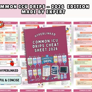 Common ICU Drips Cheat Sheet, 50+ Important Iv Drips, Critical Care Notes, Icu Study Guide, Colorful and Attractive New Edition