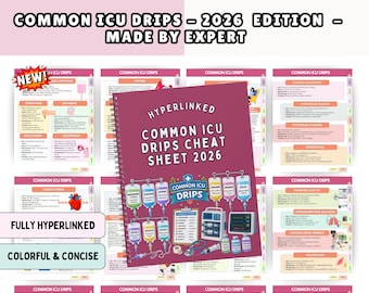 Common ICU Drips Cheat Sheet, 50+ Important Iv Drips, Critical Care Notes, Icu Study Guide, Colorful and Attractive New Edition