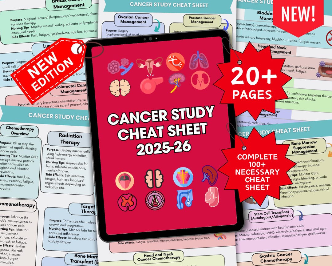 150+ Cancer (oncology) Cheat Sheet 2025, Nursing Study Guide, 2025-26 ...