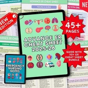 110+ ER Cheat Sheet with Guide Bundle, Critical Care, ICU Study Guide, Nursing Study Guide, Nursing School Notes, Emergency Nursing 2025