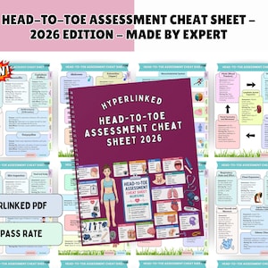 150+ Head To Toe Assessment Cheat Sheet 2026, Nursing Study Guide, Hyperlinked (Digital Downloads)