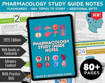 Pharmacology Nursing Study Guide, NCLEX Review, 80+ Pages (Digital Download)