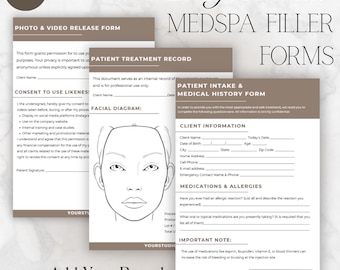 Formularios de consentimiento para Botox y rellenos | Cumplimiento legal | Plantilla editable de Canva para la admisión de pacientes en MedSpa | Documentos estéticos neutrales para clínicas