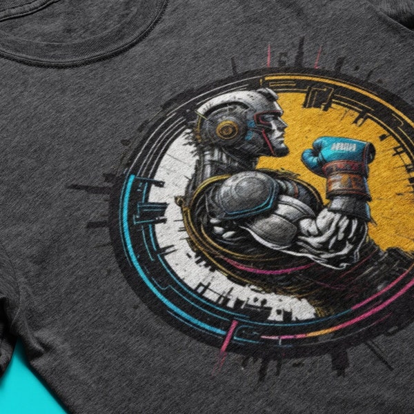 Cyberpunk Cyborg Boxer T-Shirt | Futuristic Fight Club Tee | Tech and Grit | BaySixteen