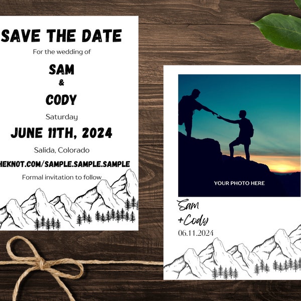 Mountain Save the Date Wedding Invitation | Minimalist Save the Date Invitation | Outdoor Wedding Invitation | Adventure Wedding invite