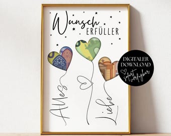 Alles Liebe  Wunscherfüller Geldgeschenk  | Geldschein Verpacken PDF Vorlage | Kreatives Geldgeschenk Basteln | Last Minute DIY Geschenkidee