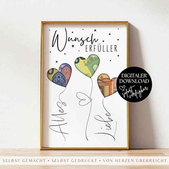 Alles Liebe  Wunscherfüller Geldgeschenk  | Geldschein Verpacken PDF Vorlage | Kreatives Geldgeschenk Basteln | Last Minute DIY Geschenkidee