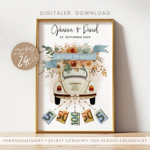 Personalisiertes Hochzeitsgeschenk Geld verpacken | Brautpaar Geschenk Standesamt | DIY Geschenk PDF Vorlage | geldgeschenk hochzeit Auto
