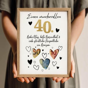 Geldgeschenk 40. Geburtstag PDF Vorlage Sofort Download, Last Minute DIY Geldgeschenk verpacken, Kreative Geschenkidee Runder Geburtstag bild 5