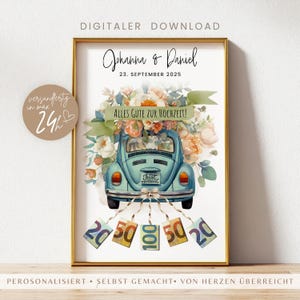 Kreatives Geldgeschenk personalisiert  Hochzeit | Brautpaar Geschenk Standesamt | Last Minute Hochzeitsgeschenk | Geld verpacken PDF Vorlage