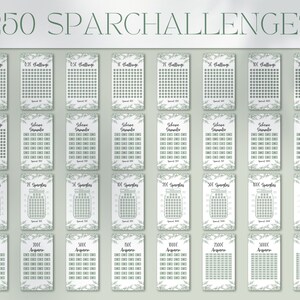 May include: A set of 250 printable challenge cards with a green floral border. The cards are designed for a variety of challenges, including 0.1, 0.2, 0.5, 1, 2, 5, 10, 20, 50, 100, 200, 500, 1000, 2000, 5000, 10000, 20000, and 50000 challenges.