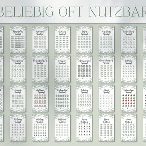 May include: A set of 16 printable challenge trackers with various themes, including "New Year's Goals", "Birthday", "Christmas", and "Travel". Each tracker features a grid with 30 squares and a title in German.