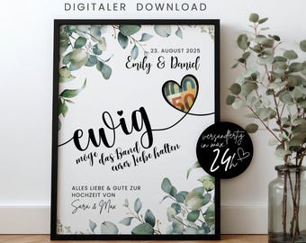 Personalisiertes Geldgeschenk Hochzeit PDF Vorlage, Hochzeitsgeschenk mit Geld Zum Selberbasteln, last minute Geldgeschenk zum Ausdrucken