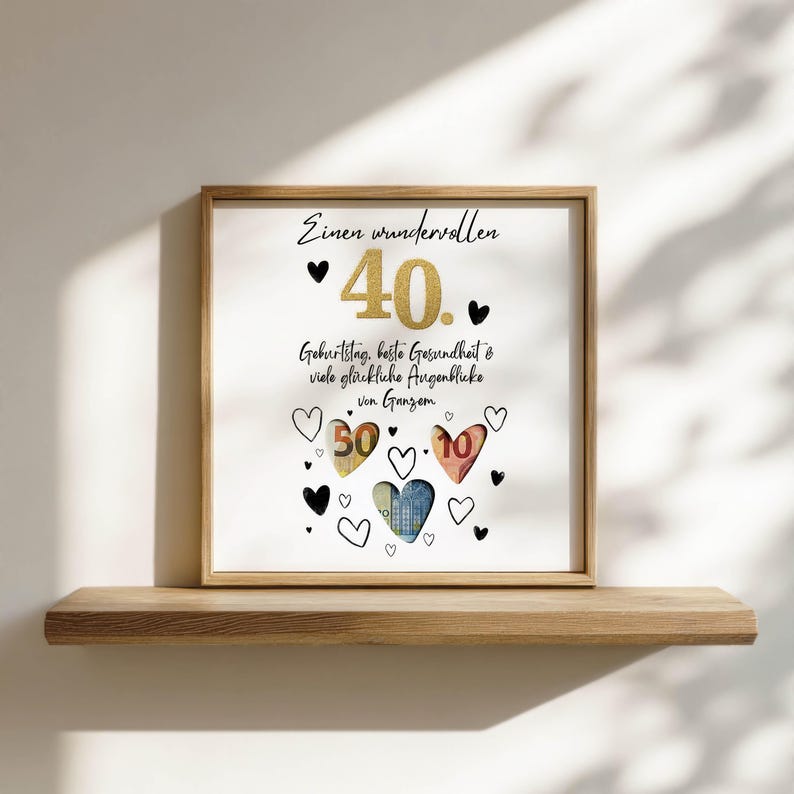 Geldgeschenk 40. Geburtstag PDF Vorlage Sofort Download, Last Minute DIY Geldgeschenk verpacken, Kreative Geschenkidee Runder Geburtstag bild 11