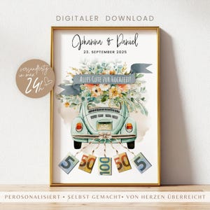 personalisiertes Geldgeschenk Hochzeit | DIY Geldgeschenkidee basteln | Hochzeitsgeschenk für das Brautpaar | Hochzeitsposter Druckvorlage