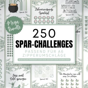 250 Sparchallenge A6 Vorlagen für Budget Planer deutsch, Budget Templates inkl. Sparglas Challenge  & Tracker, Budgeting digital download