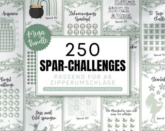 250 Sparchallenge A6 Vorlagen für Budget Planer deutsch, Budget Templates inkl. Sparglas Challenge  & Tracker, Budgeting digital download