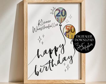 Kreatives Geldgeschenk zum Geburtstag, DIY Geburtstagsgeschenk Din A4 Vorlage Einzigartige Geschenkidee, Last Minute Geschenk Geld Verpacken