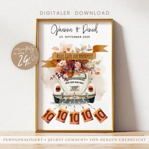 Personalisiertes Hochzeitsgeschenk Geld verpacken | geldgeschenk hochzeit Auto | DIY Geschenk PDF Vorlage | Brautpaar Geschenk Standesamt
