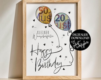 Kreatives Geldgeschenk zum Geburtstag, Einzigartige Geschenkidee DIY Geburtstagsgeschenk Din A4 Vorlage, Last Minute Geschenk Geld Verpacken