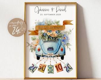 personalisiertes Geldgeschenk Hochzeit | Hochzeitsposter Druckvorlage | DIY Geldgeschenkidee basteln | Hochzeitsgeschenk für das Brautpaar