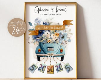 personalisiertes Geldgeschenk Hochzeit | Hochzeitsgeschenk Geld PDF Vorlage | DIY Geschenkidee | Geschenk für das Brautpaar im Hochzeitsauto